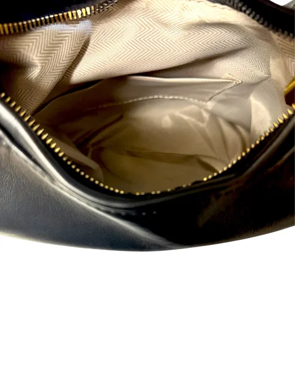 French Gilded Hard-Frame Black Vegan Leather Shoulder Bag NEW - Image 4