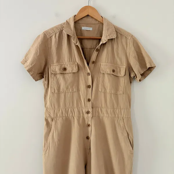 Outerknown S.E.A. Jumpsuit Coverall organic cotton linen blend tan Medium - Image 3