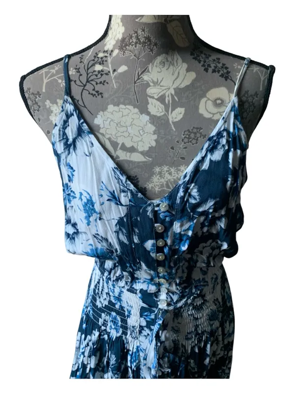 VICI Blue Floral Maxi Dress - Lightweight Spaghetti Strap - Image 2