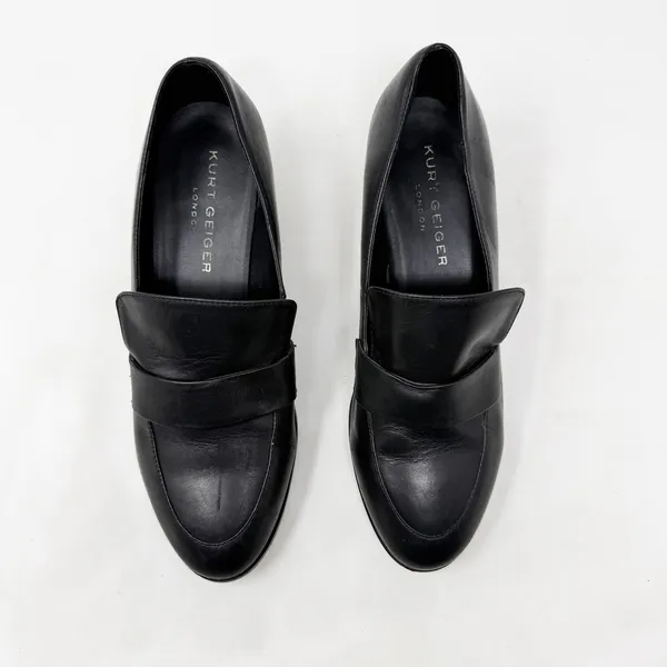 [Kurt Geiger London] Black Raquel Block Heel Leather Loafers Chain Sz 39 US 8.5 - Image 8