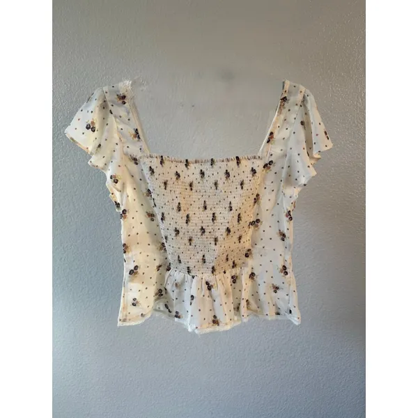 Free People Prairie Field Top Swan Combo NWT Smocked Boho Cottagecore Fairy Sz L - Image 6