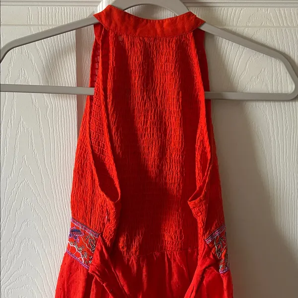 Free People Womens Embroidered Sleeveless Smocked Red Tunic‎ Top Size 4 - Image 6