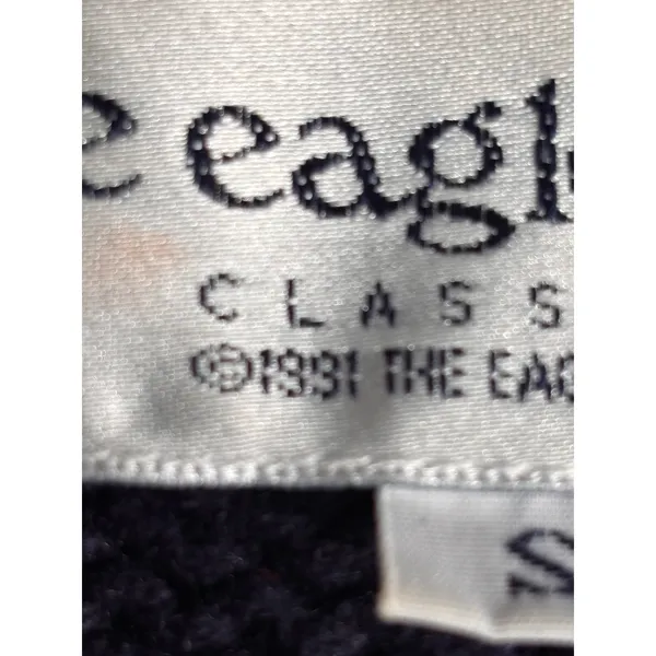 Vintage Eagles Eye Hat Motif Knit Cardigan Navy Yellow‎ Small Whimsical Cottage - Image 10