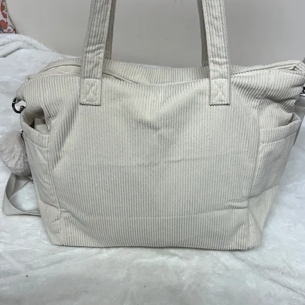 Elegant Cream Corduroy Women's Tote Bag - Image 2