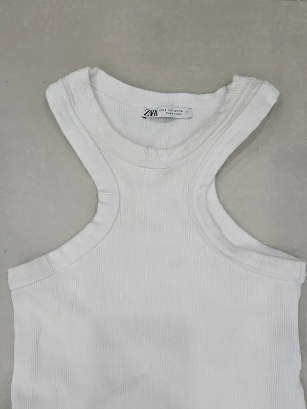 Zara White Ribbed Tank Top Size S - Image 4