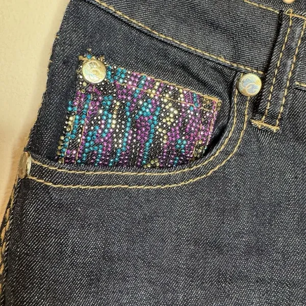 COOGI Rhinestone Embellished Butt Jeans Low Rise Straight‎ Leg Sz 5/6 Y2K Blue - Image 5