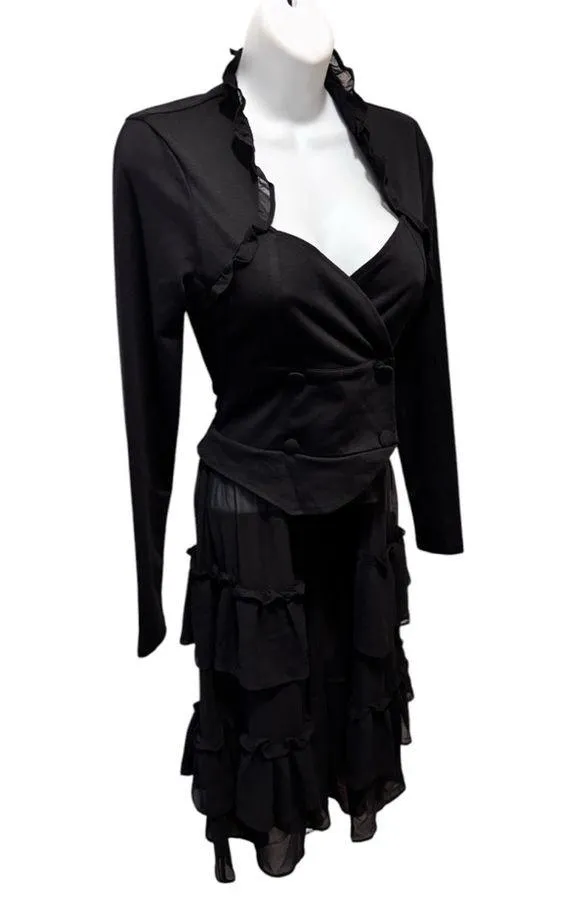 Hot Topic Black Sweetheart Double-Breasted Tiered Ruffle Jacket S Steampunk Goth - Image 3