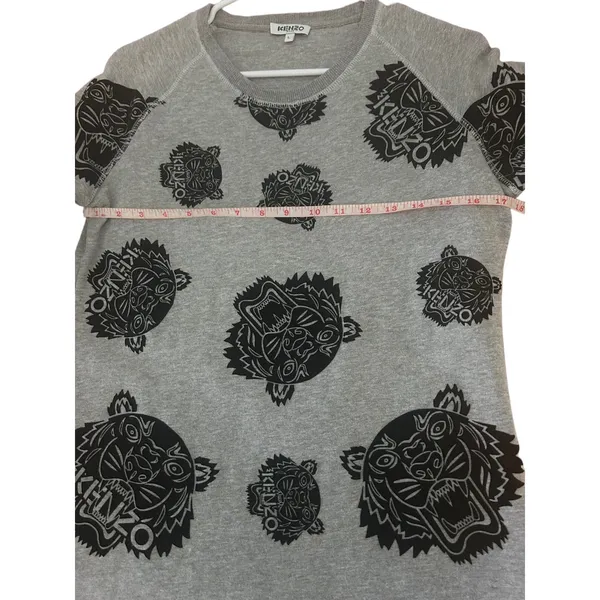 Kenzo Women’s Grey Flocked Velvet Tiger Logo Fleece Sweatshirt Dress-Size Large - Image 5