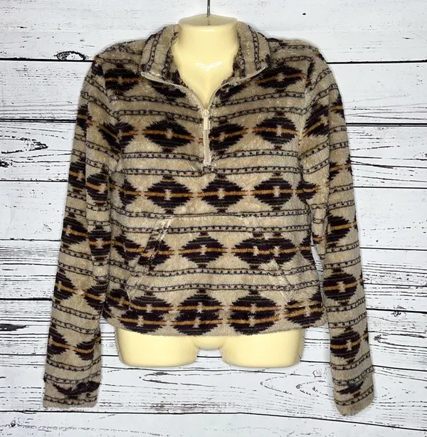 Aeropostale NWT M Aztec Southwestern 1/2 Zip Sherpa Pullover Sweatshirt Jacket - Image 2