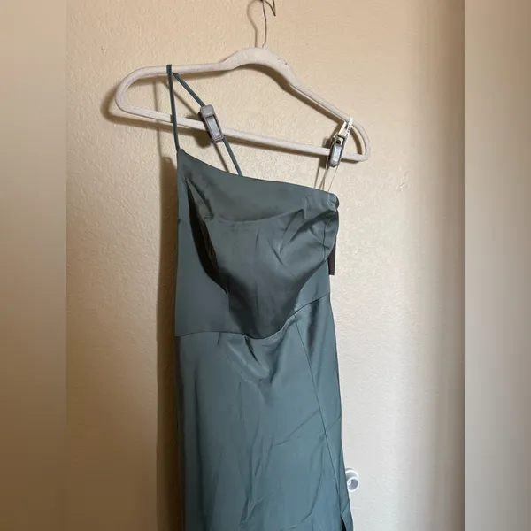 Birdy Grey‎ Kensie Matte Satin One Shoulder Dress Sz XS Sea Glass Bridesmaid NEW - Image 4