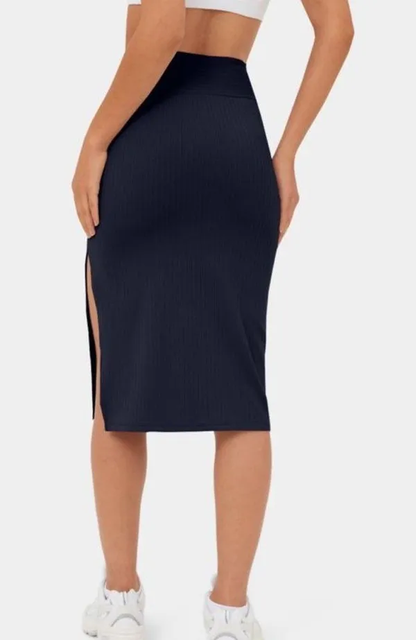Halara NEW Ribbed Knit High Waisted Crossover Side Split Bodycon Midi Skirt M - Image 2