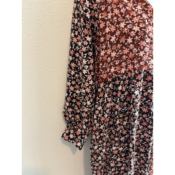 Zara Floral Print Patchwork Boho Maxi Shirt Dress Balloon Sleeves‎ Size S - Image 6