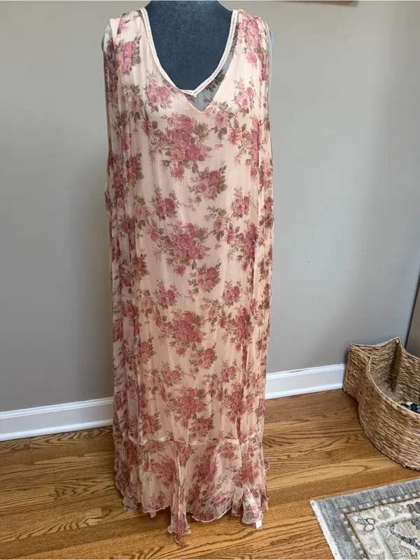 Vintage April Too! April Cornell ruffled floral flowy maxi sleeveless slip dress - Image 5
