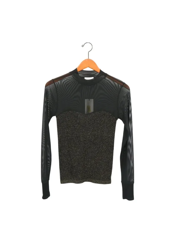 NWT A Loves A Black Gold Metallic Knit Sheer Illusion Mesh Long Sleeve Top M - Image 3