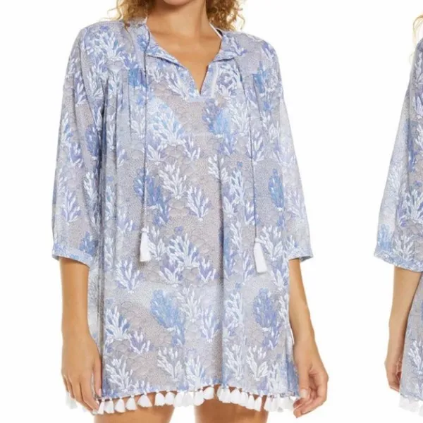 Roller Rabbit 100% Cotton Ugyen Leaves Serafina Tunic Coverup size S Small - Image 14