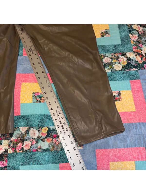 Zara NEW Woman’s XL Faux Leather Drawstring Pants in Brown, Size XL Elastic - Image 9