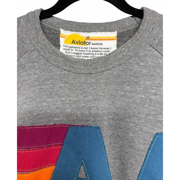 Aviator Nation Logo Stitch Sweatshirt Heather Gray Size Medium‎ - Image 3
