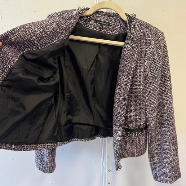 Willi Smith Purple Tweed Fringe Trim Blazer Jacket‎ Style A84175 Women's Large - Image 3