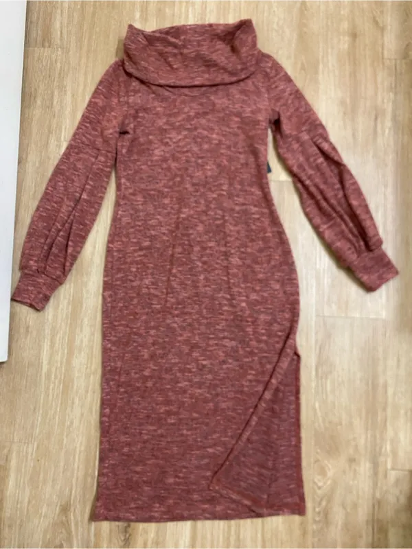 Lulu's Rusty Rose Cowl Neck Midi Dress with Puff Sleeves - Image 3