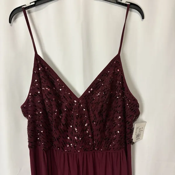 Davids Bridal DB Studio Spaghetti Strap Sequin Bodice Formal Dress Sz 18 Merlot - Image 3