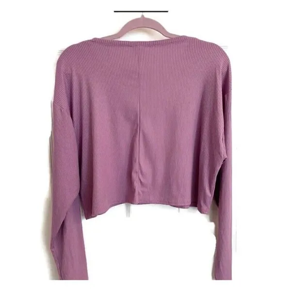 NEW Abound 𝅺RIBBED Cropped boxy tee top Long Sleeve Purple MEDIUM - Image 3