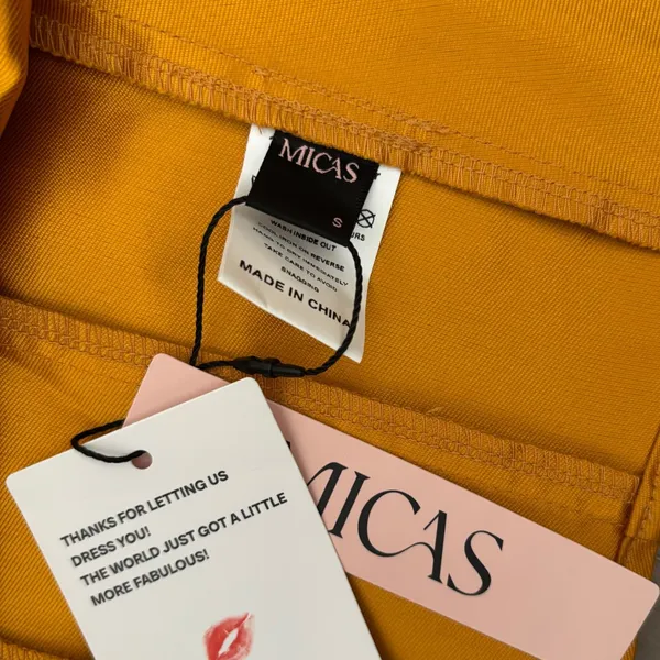 NWT Micas Satin Puff Hem Sleeveless Mini Dress Size‎ S Yellow Ochre - Image 6