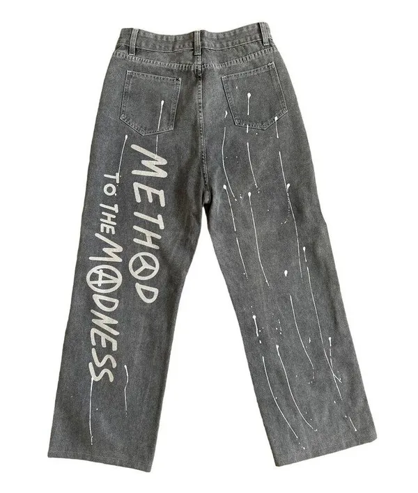 No Brand - Method To The Madness Printed Graffiti Jeans in Gray & White - Image 3