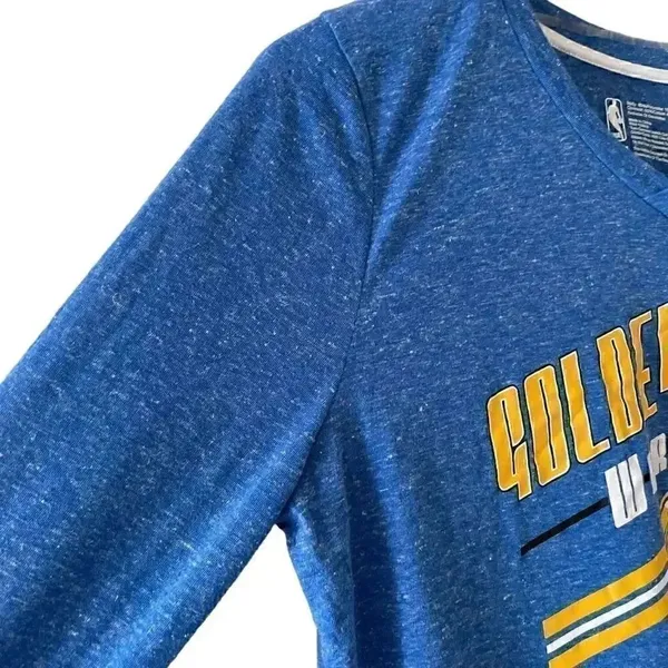 NBA Golden State Warriors Logo V Neck Adidas Women's Royal Long Sleeve Shirt SZ - Image 5