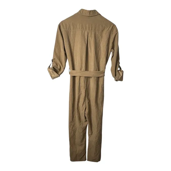 Nasty Gal Jumpsuit Womens M/L Tan Utility Tie Waist Long Sleeve Button Front New - Image 5