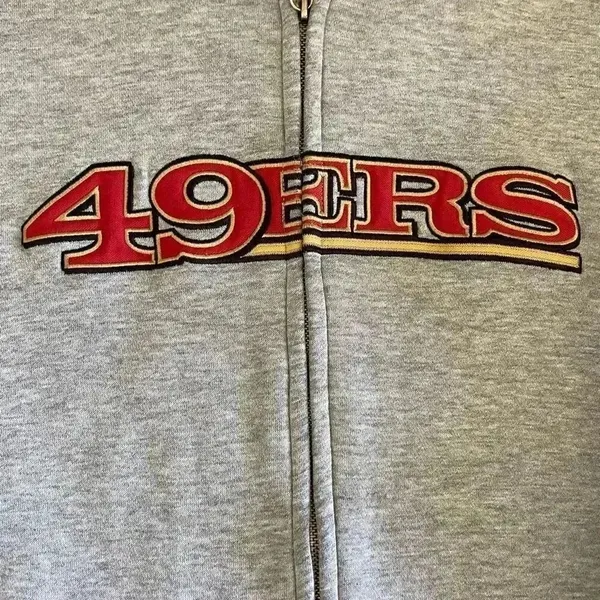 Authentic NFL 49ers Gray Long Sleeves Unisex Hoodie Sweatshirt SZ L #1246 - Image 9