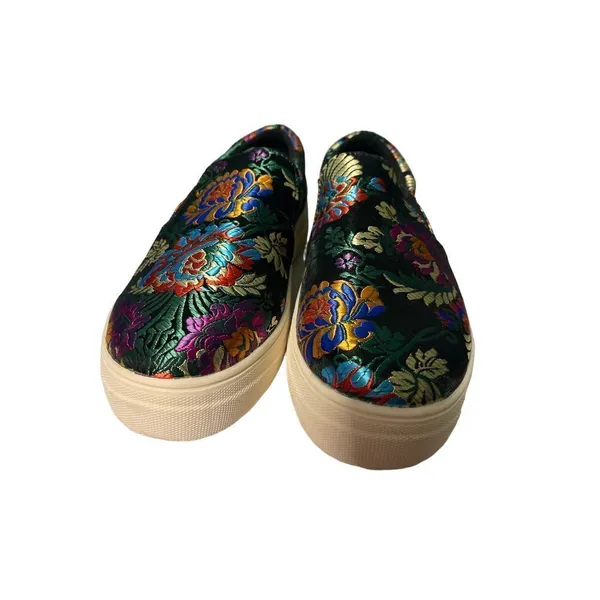 Floral Embroidered Slip-On Sneakers‎ Platform Shoes Colorful Casual Loafers S-40 - Image 2
