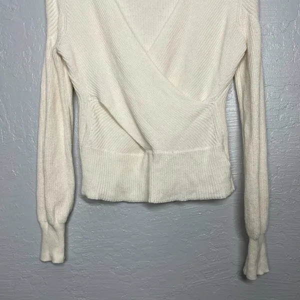 Moth Anthropologie Women XS Cream Faux Wrap Knit Sweater Long Sleeve Balletcore - Image 2