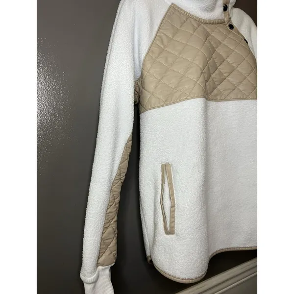 Abercrombie & Fitch Jacket Womens Medium White Tan Quilted Sherpa Fleece Snap - Image 3