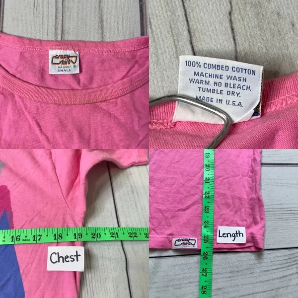 Vintage Crazy Shirt Hawaii Pink Tee Shirt 1990s Size Small Made‎ In Usa - Image 3