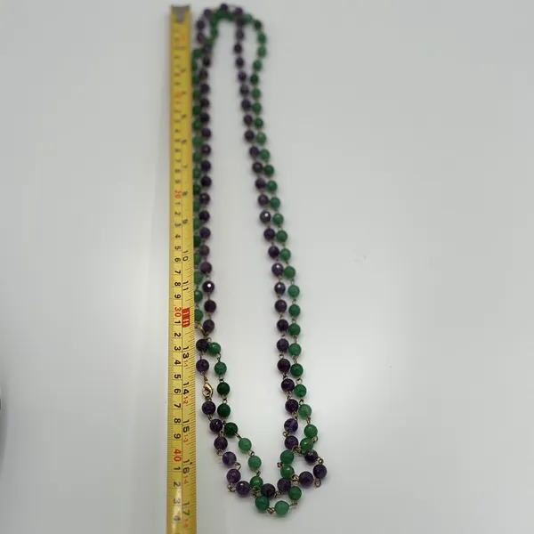 Purple Green faceted Bead 2 Necklace Set Layered Boho Statement Gold Tone 34" - Image 7