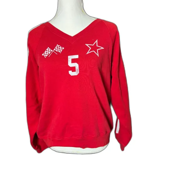 Daydreamer LA 5 Star Raglan Racing V-Neck Sweatshirt Red Size Small NWOT $124 - Image 4