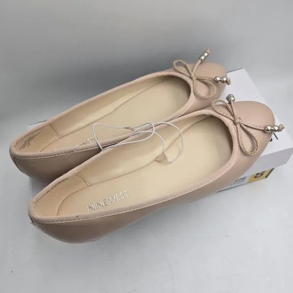 Nine West Women’s Beige Nude Ballet Flats Slip-On Round Toe Bow Bead Size 8 NIB - Image 7