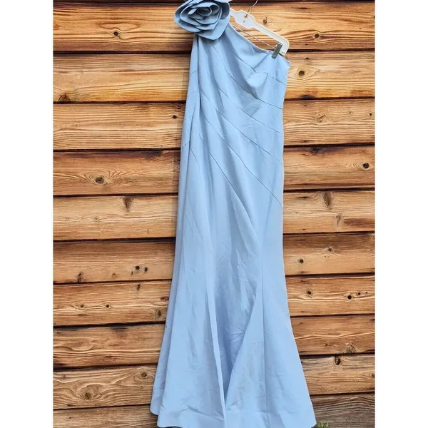NWOT Mac Duggal 2304 Blue One Shoulder Mermaid Gown With 3D Flower Size 8 - Image 6