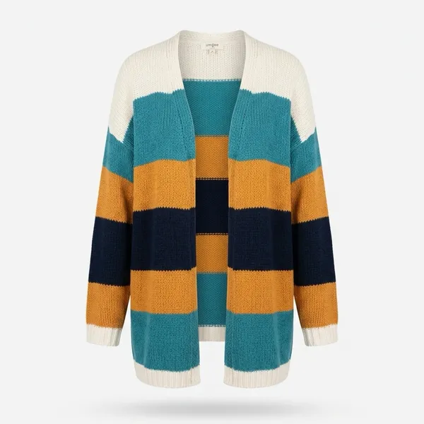 Umgee USA Women Large Striped Chenille Chunky Knit Open Front Cardigan‎ Sweater - Image 3