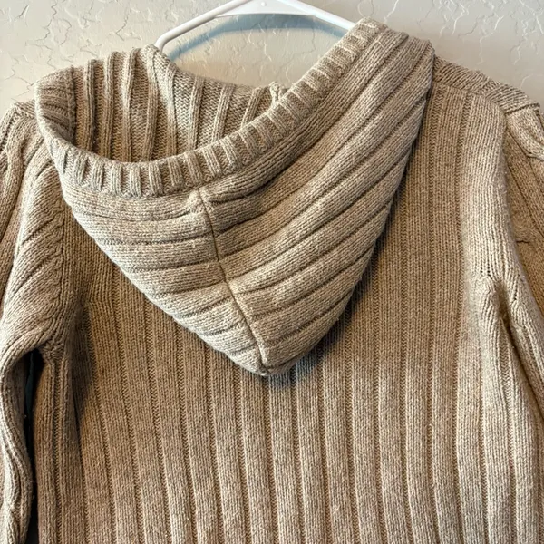 Hollister Y2K beige cable knit hooded deep v-neck rabbit hair sweater large - Image 12
