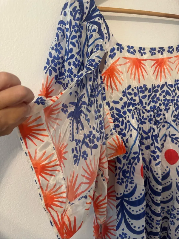 Farm Rio Afternoon Breeze Midi Dress Kaftan Square Neck Boho Beachy Vacation XS - Image 5