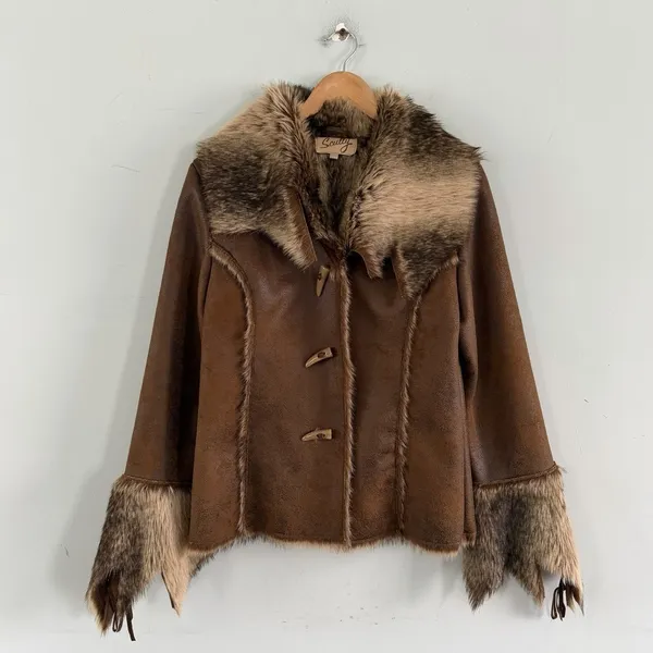 Scully Faux Fur Honey Creek Penny‎ Lane Retro Java Brown Toggle Jacket - Image 2