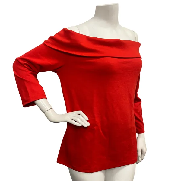 Large‎ Anthropologie Red Off Shoulder Top Blouse - Image 5