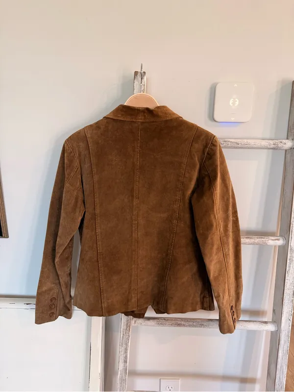 Tan 100% Leather Suede Jacket Vintage 90’s Y2K Size 10 / Medium Western EUC - Image 2