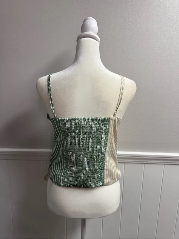 Mare Mare x Anthropologie Tie Front Striped Wrap Tank Top Green Beige Medium - Image 12