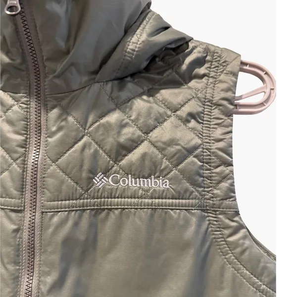 Columbia Puffer Vest Green Excellent Quilted‎ Hooded Outdoor Women Small - Image 2
