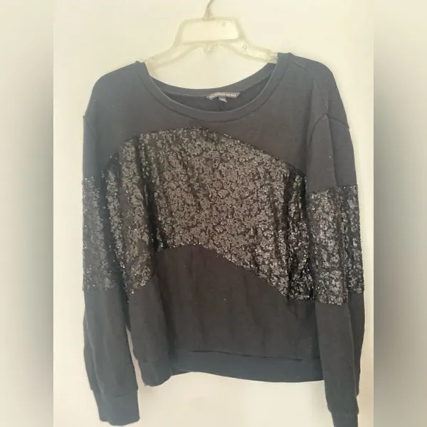 Victoria's Secret Black Sequin Panel Sweatshirt Pullover Size Medium - Image 11