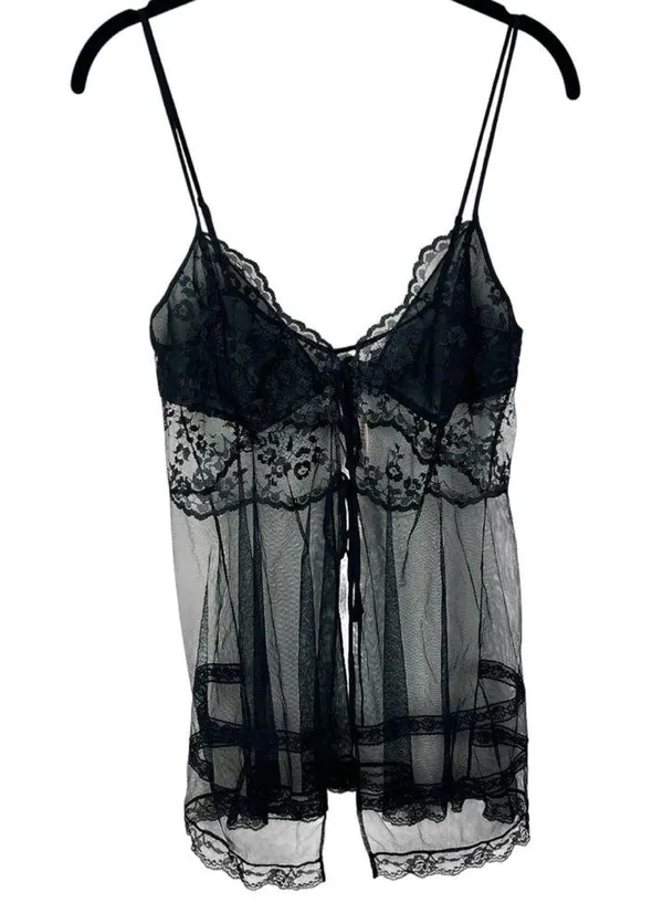 NEW Vintage Victoria’s Secret Sheer Black Lace Tie Front Cami M Y2K Deadstock - Image 6