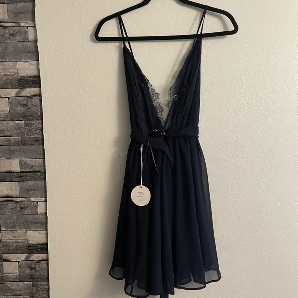 crisscross back navy blue babydoll dress - Image 3