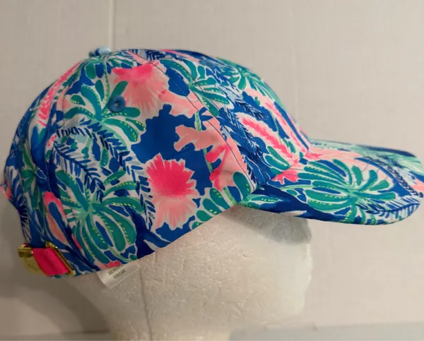 Lilly Pulitzer Blue Tropical Print Sun Hat with Pink & Green Accents - Image 3